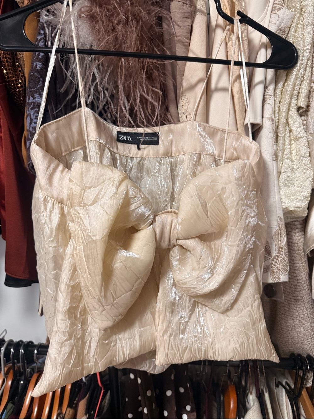 Zara Cream Satin-Look Bow Front Camisole